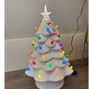 Ceramic Light Up Christmas Tree White with Multi Color Bulbs and Star Topper NEW